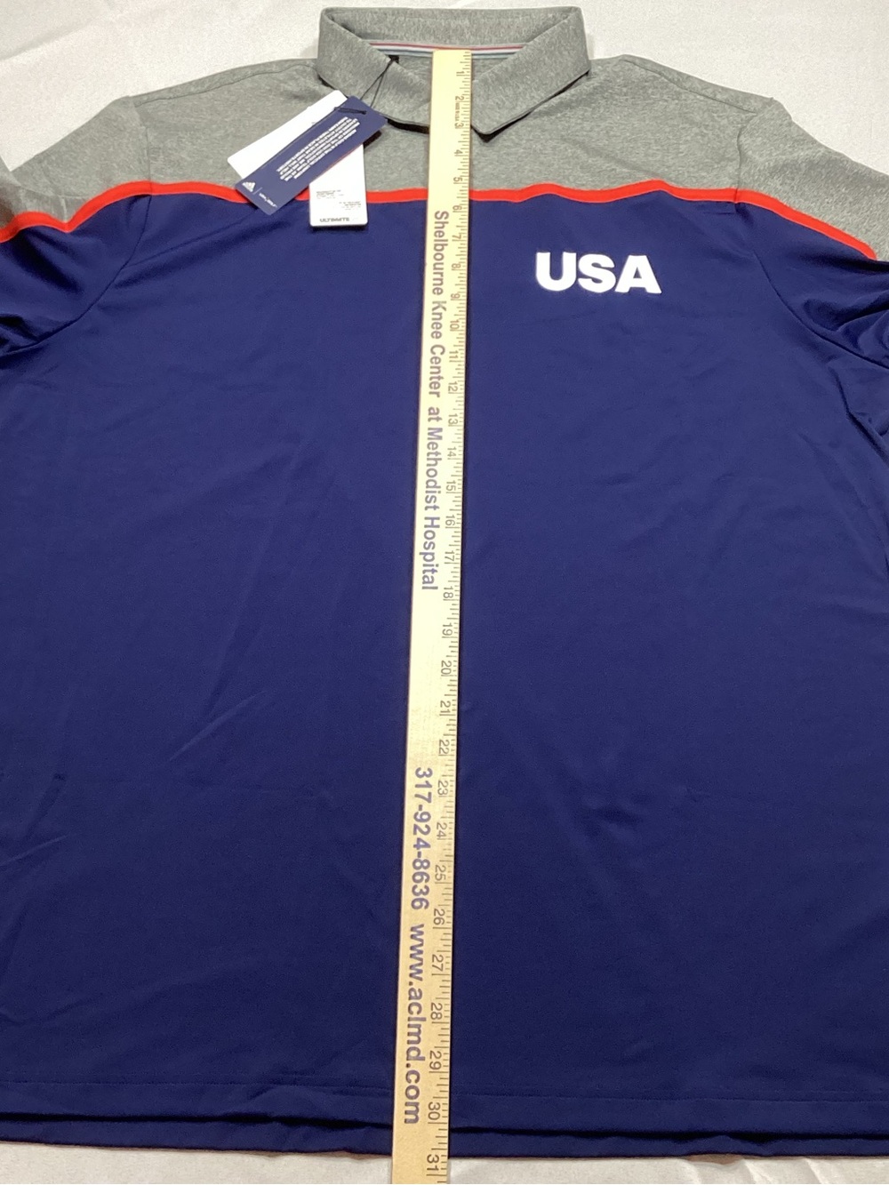 adidas Golf USA Olympic Polo Shirt Men’s XL NWT Blue Gray Colorblock UPF 50 NEW - Picture 6 of 13